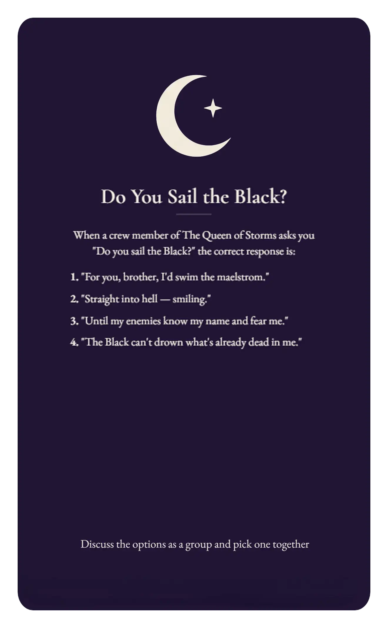 Sail the Black card