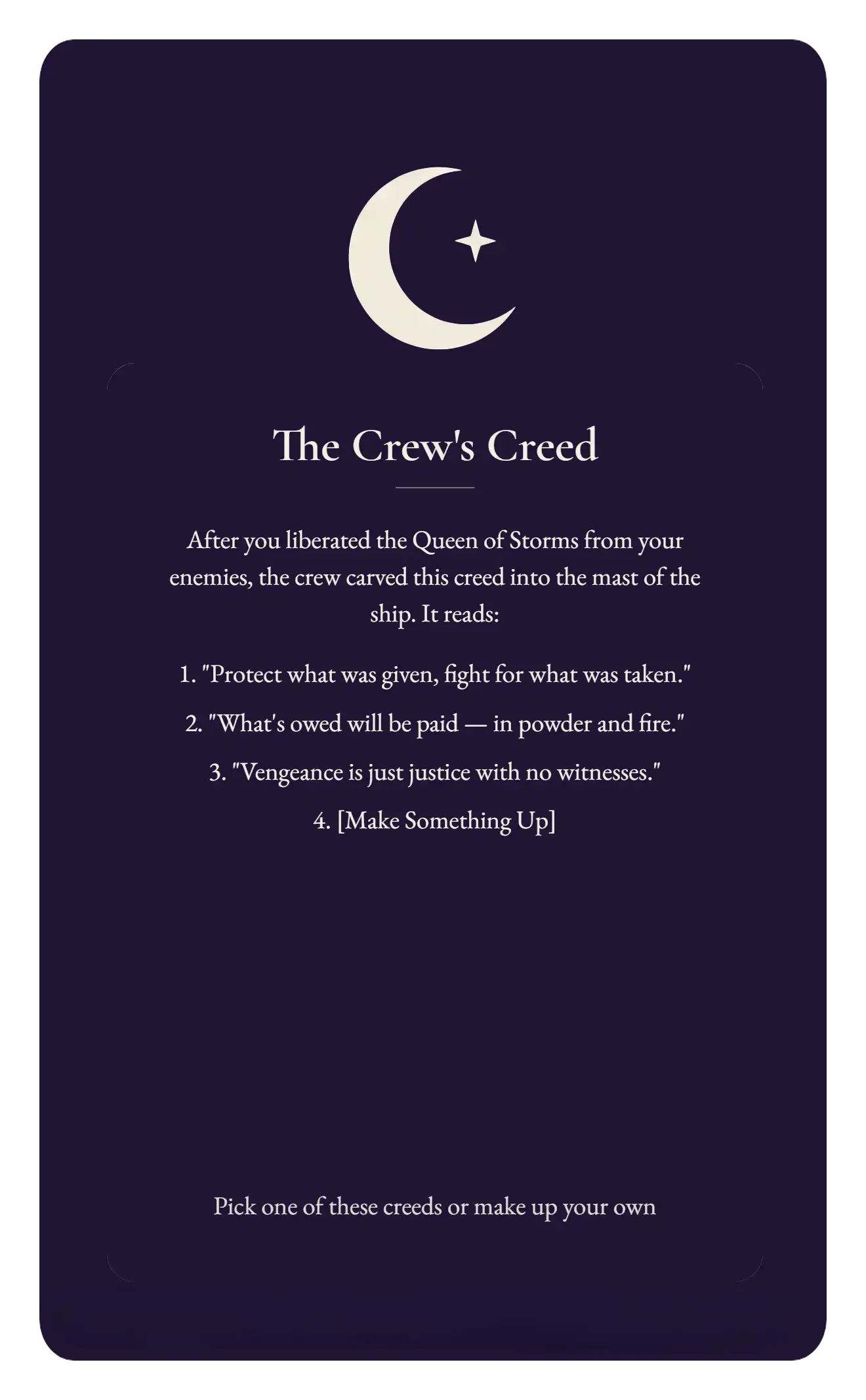 The Crew's Creed card